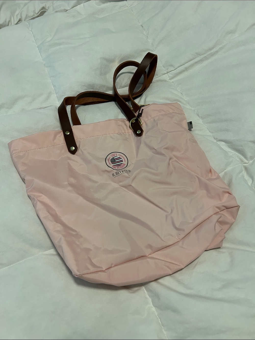 Light Pink Tote with Brown Leather Handles - R. Riveter Inspired